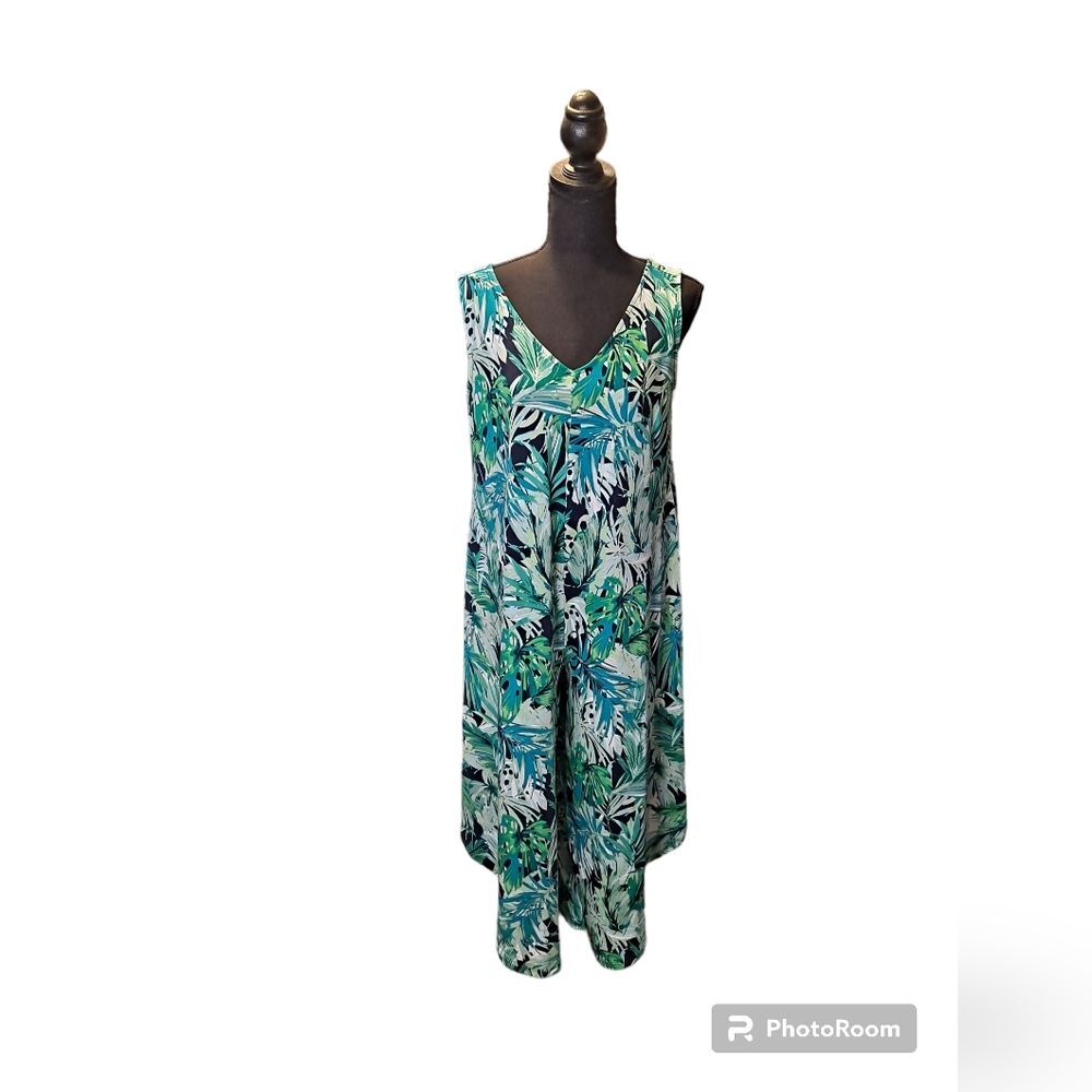 ava & grace tropical Jumpsuit Womens size M Green Palm Leaves Stretchy